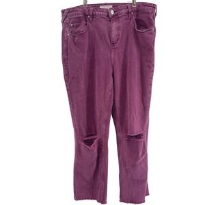 CLEO + WOLF High Rise Straight Crop Jeans Purple Distressed Raw Hem Size 34x26